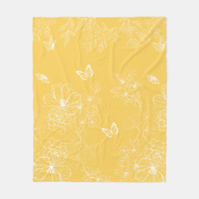 Gula blommor Mönster, Blommigt, minimalistisk Fleecefilt (Framsidan)