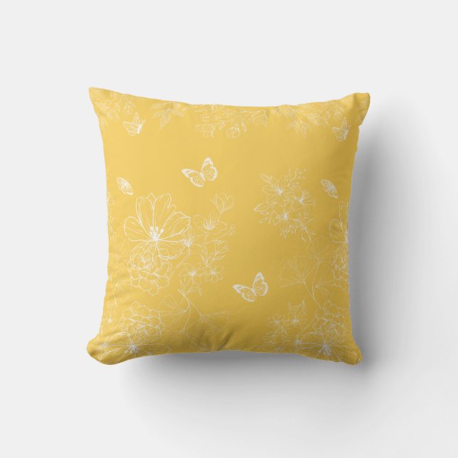 Gula blommor Mönster, Blommigt, minimalistisk Kudde (Framsida)