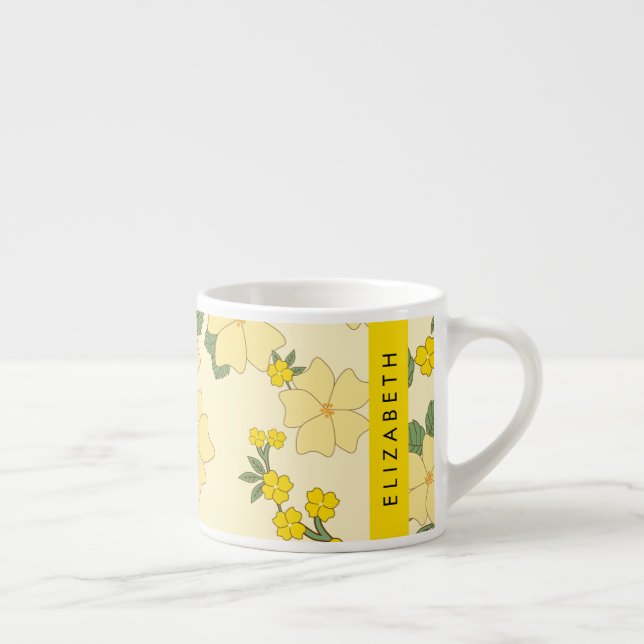 Gula blommor, Mönster i blommorna, ditt namn Espressomugg (Höger)