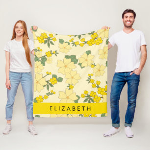 Gula blommor, Mönster i blommorna, ditt namn Fleecefilt