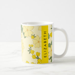 Gula blommor, Mönster i blommorna, ditt namn Kaffemugg