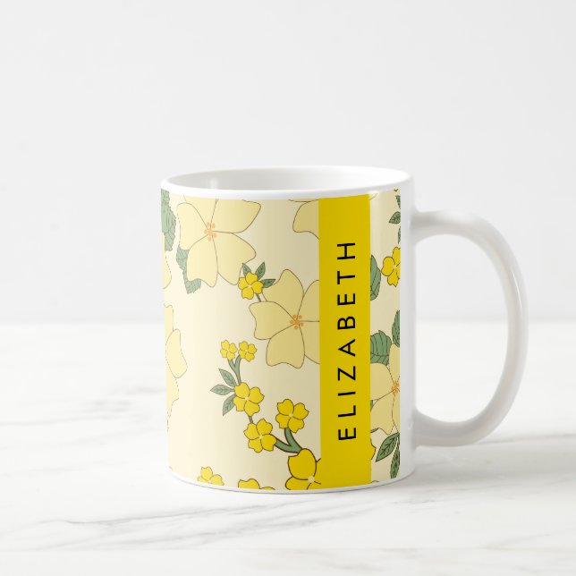 Gula blommor, Mönster i blommorna, ditt namn Kaffemugg (Höger)