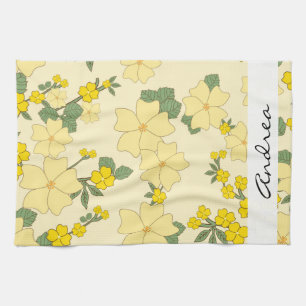 Gula blommor, Mönster i blommorna, ditt namn Kökshandduk