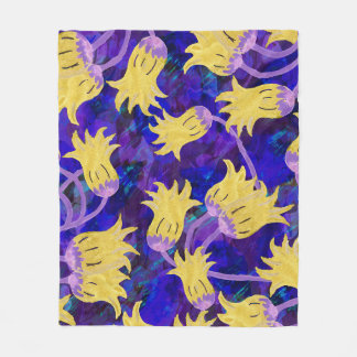 Gula blommor: mörkens vattenfärgsbakgrundsgrafik fleecefilt