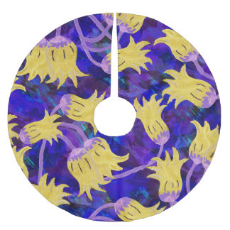 Gula blommor: mörkens vattenfärgsbakgrundsgrafik julgransmatta borstad polyester