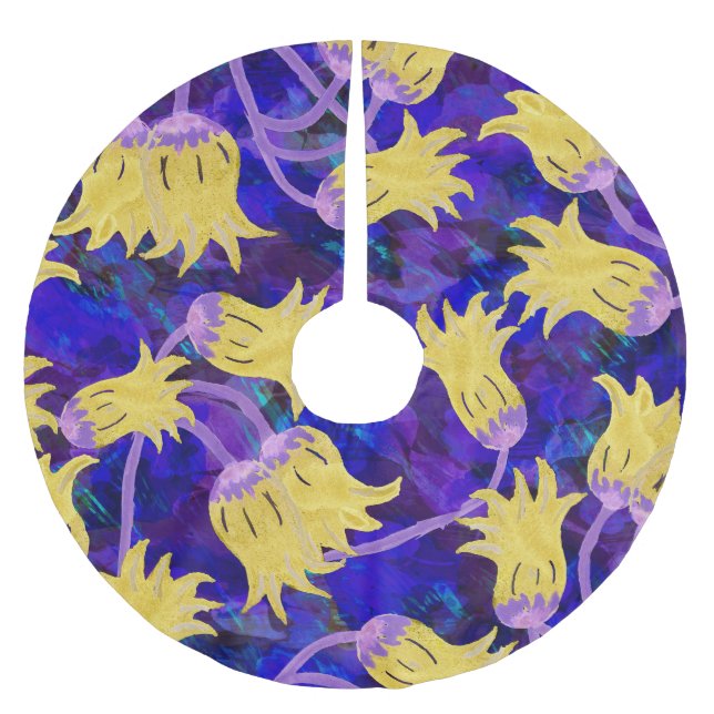 Gula blommor: mörkens vattenfärgsbakgrundsgrafik julgransmatta borstad polyester (Framsidan)