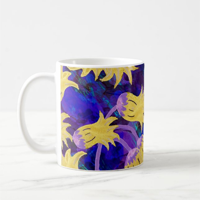 Gula blommor: mörkens vattenfärgsbakgrundsgrafik kaffemugg (Vänster)