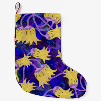 Gula blommor: mörkens vattenfärgsbakgrundsgrafik liten julstrumpa