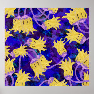 Gula blommor: mörkens vattenfärgsbakgrundsgrafik poster