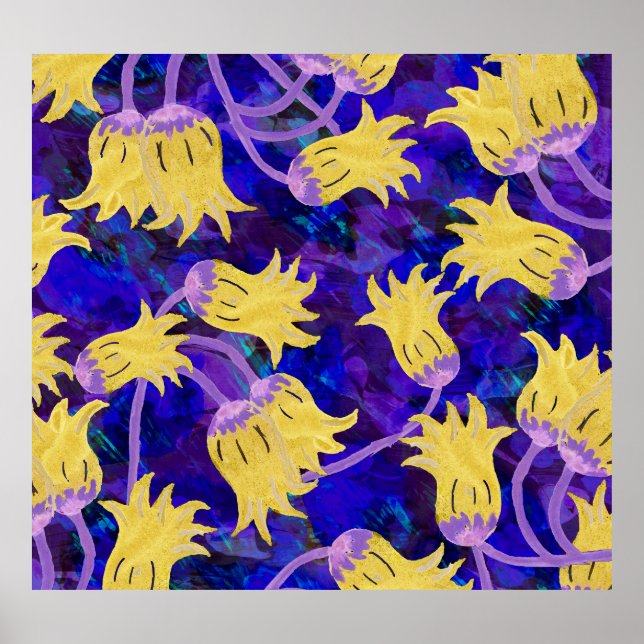 Gula blommor: mörkens vattenfärgsbakgrundsgrafik poster (Framsidan)