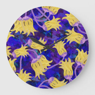 Gula blommor: mörkens vattenfärgsbakgrundsgrafik stor klocka