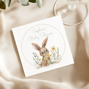 Gula blommor Nån kanin är på väg Baby Shower Pappersservett