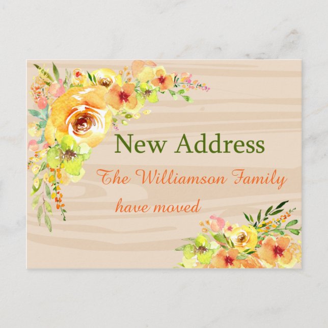 Gula blommor Nya adress meddelande Vykort (Framsida)