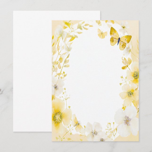 Gula blommor och fjärilar tomt bröllop inbjudningar (Fram/baksida)