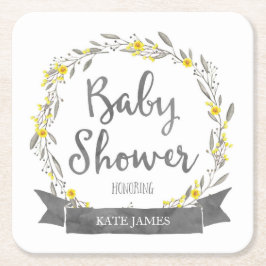 Gula blommor och Grått Löv Utandningsskjut Underlägg Papper Kvadrat