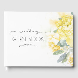 Gula blommor och Grey Bröllop Guest Bok