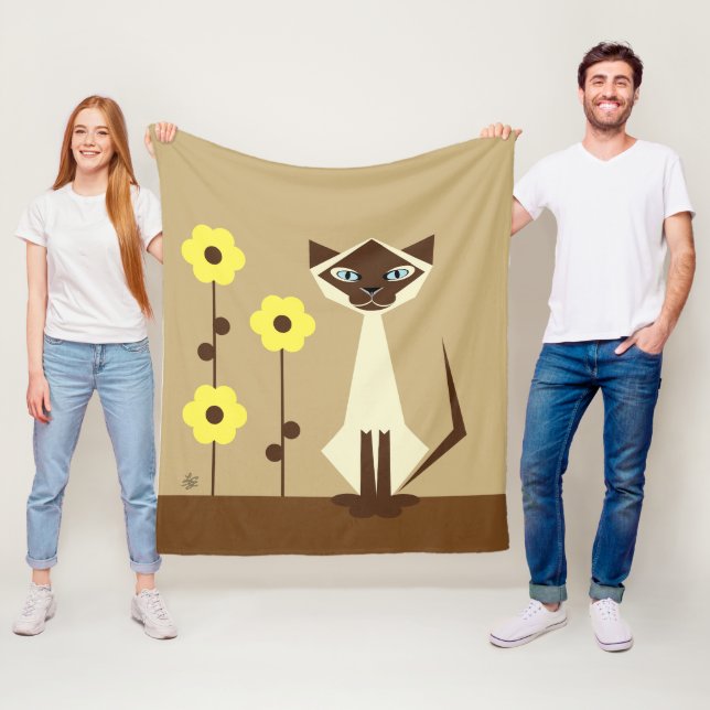 Gula blommor och Siamese Cat Fleece Blanket (På plats)