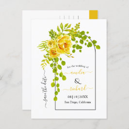 Gula blommor och skiftfall bröllop Spara datum Vykort