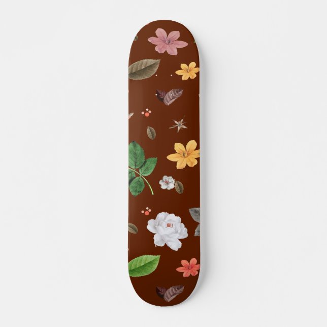 Gula blommor och Vit ros 12 Mini Skateboard Bräda 18,5 Cm (Framsida)