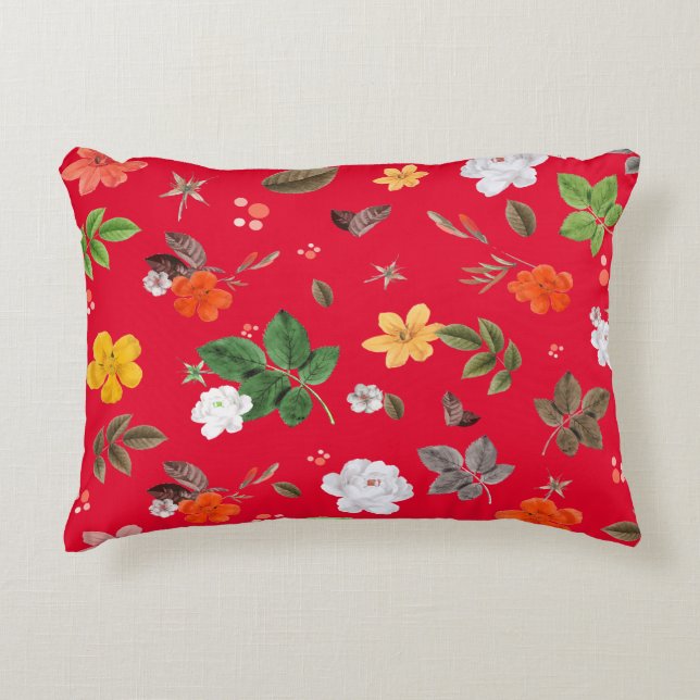 Gula blommor och Vit ros 13 Prydnadskudde (Framsidan)