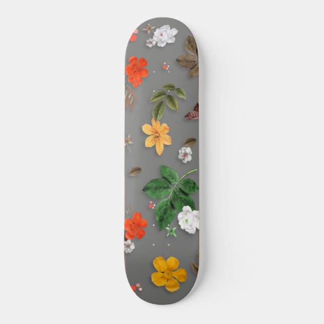 Gula blommor och Vit ros 16 Mini Skateboard Bräda 18,5 Cm (Framsida)