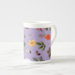 Gula blommor och Vit ros 21 Benporslin Mugg