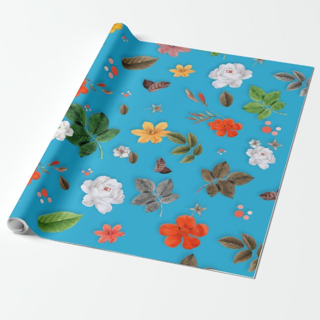 Gula blommor och Vit ros 24 Presentpapper (Utrullad)