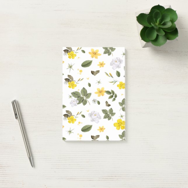 Gula blommor och Vit ros 3 Post-it Block (Kontor)