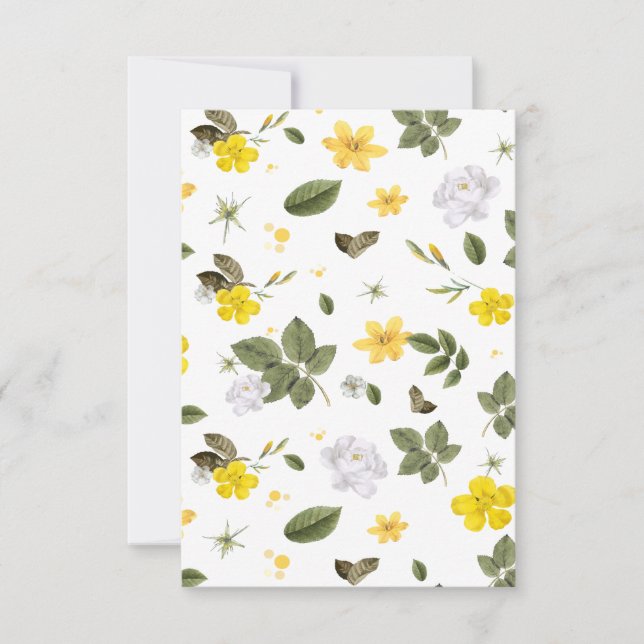 Gula blommor och Vit ros 3 Tack Kort (Framsida)