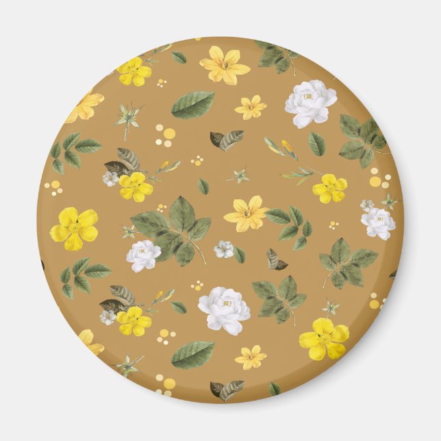 Gula blommor och Vit ros 4 Magnet (Framsidan)