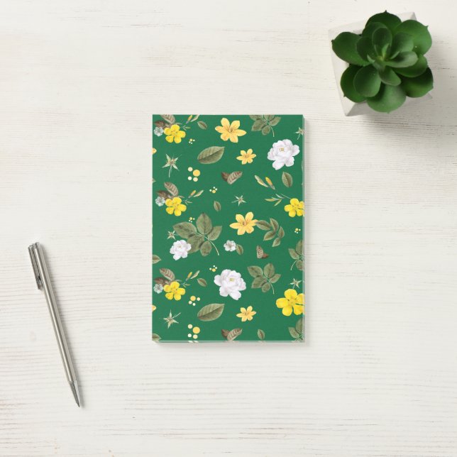 Gula blommor och Vit ros 6 Post-it Block (Kontor)