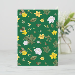 Gula blommor och Vit ros 6 Tack Kort