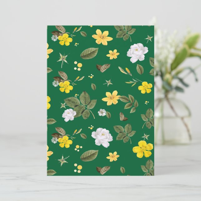 Gula blommor och Vit ros 6 Tack Kort (Stående Fram)