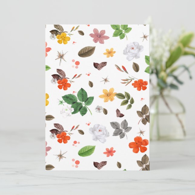 Gula blommor och Vit ros 7 Tack Kort (Stående Fram)