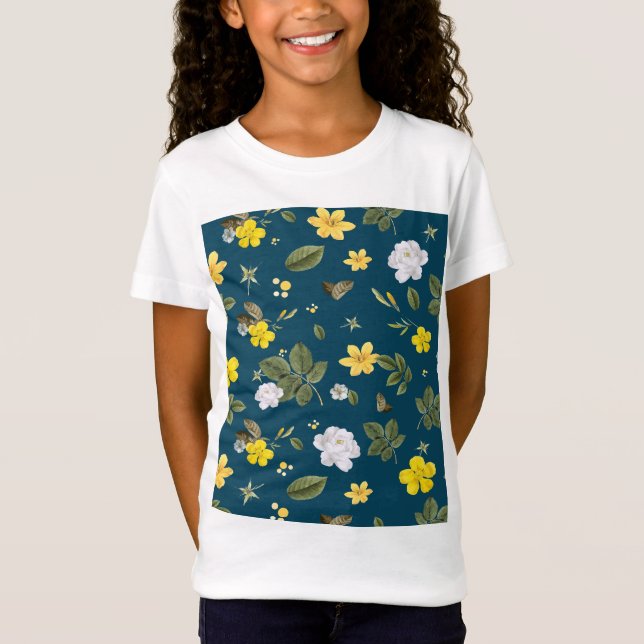 Gula blommor och Vit ros T Shirt (Framsida)