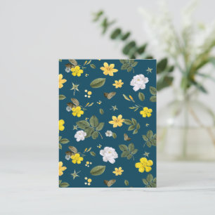 Gula blommor och Vit ros Vykort