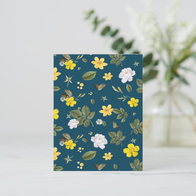 Gula blommor och Vit ros Vykort (Stående Fram)