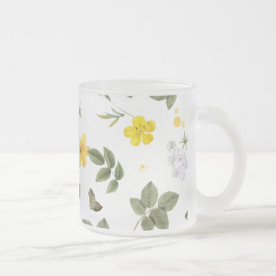 Gula blommor och vita rosor 3 frostad glasmugg