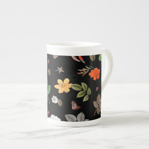 Gula blommor och vita rosor 8 benporslin mugg