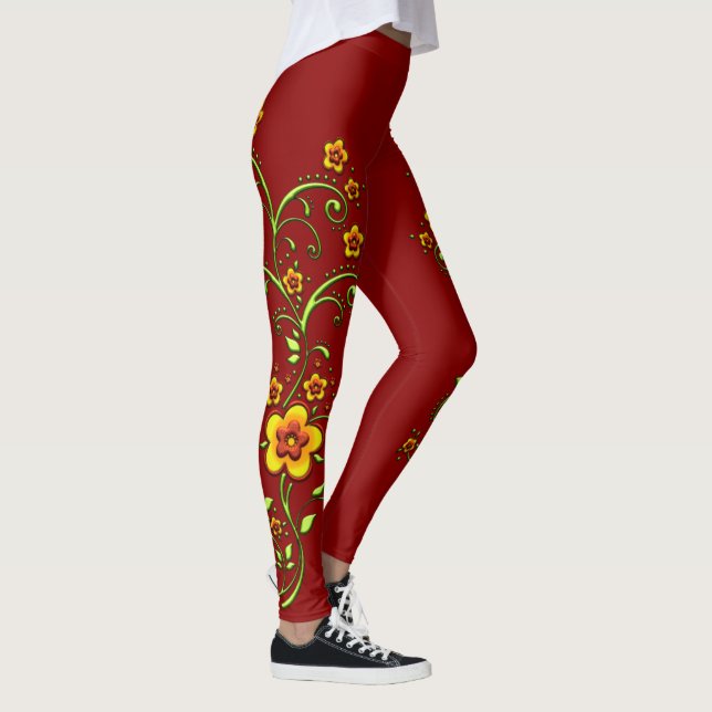 gula blommor om benbalar leggings (Höger)
