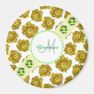 Gula blommor on White, Grönt Gemstones & Pearls Magnet