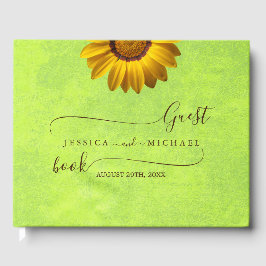 Gula blommor på abstrakt grön bröllopsbakgrund gästböcker