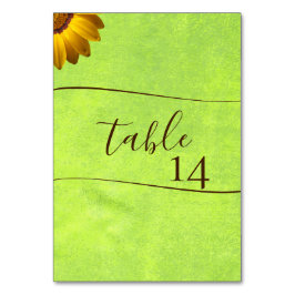 Gula blommor på Abstrakt Grönt Bröllop Bordsnummer