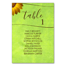 Gula blommor på Abstrakt Grönt Bröllop Bordsnummer