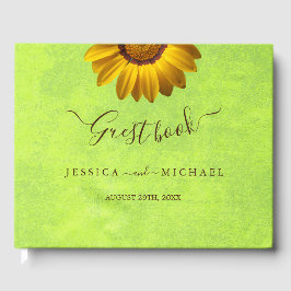Gula blommor på Abstrakt Grönt Bröllop Gästböcker