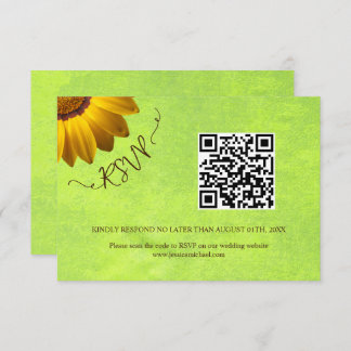 Gula blommor på Abstrakt Grönt Bröllop OSA Kort