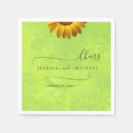 Gula blommor på Abstrakt Grönt Bröllop Pappersservett