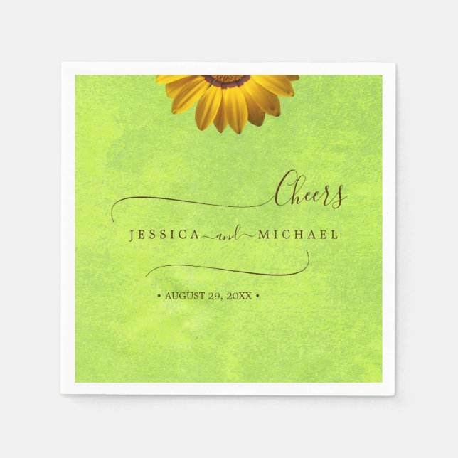 Gula blommor på Abstrakt Grönt Bröllop Pappersservett (Framsidan)