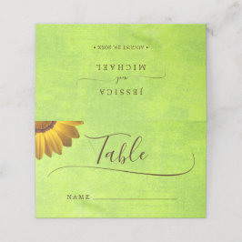 Gula blommor på Abstrakt Grönt Bröllop Placeringskort