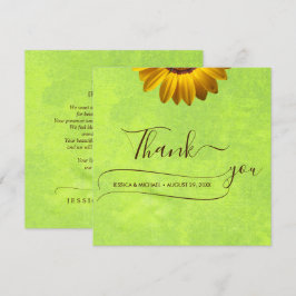 Gula blommor på Abstrakt Grönt Bröllop Tack Kort